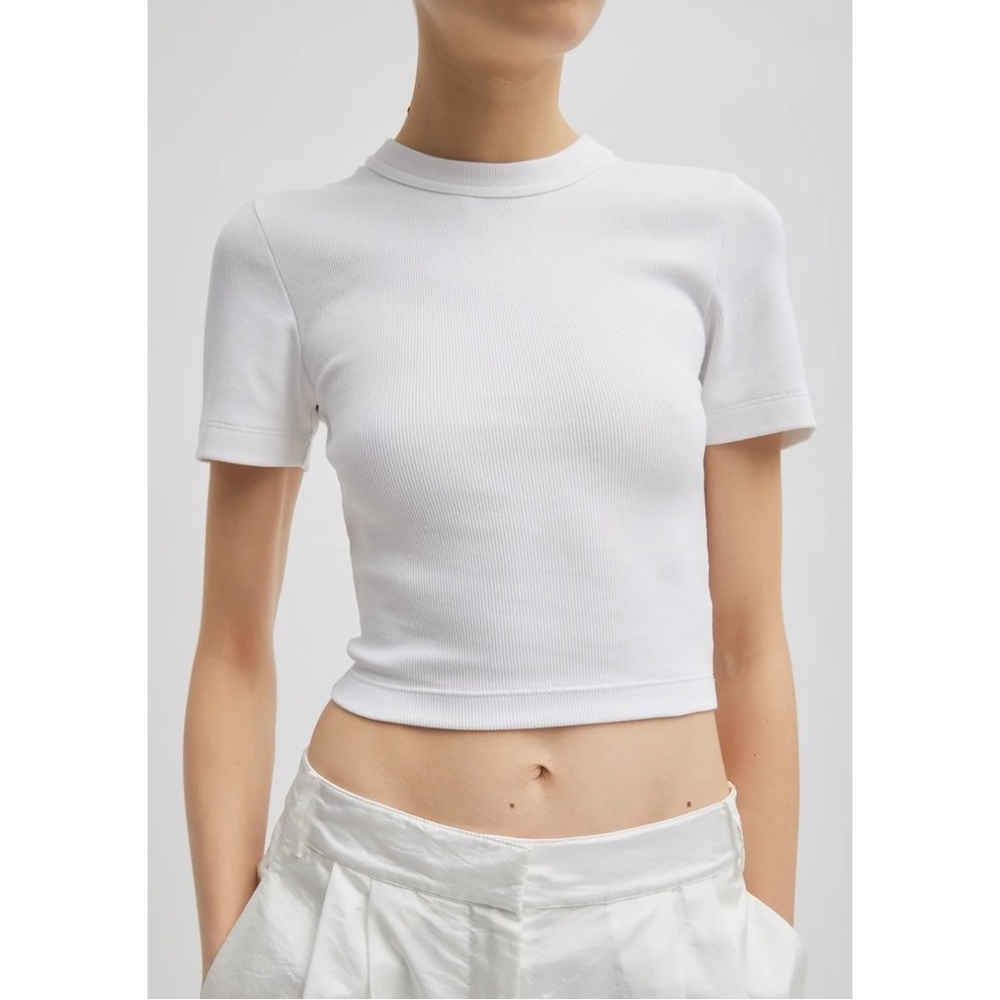 NWT Tibi Ribbed T Cropped Baby T-Shirt - White Ribbed Fitted Cotton Tee sz S